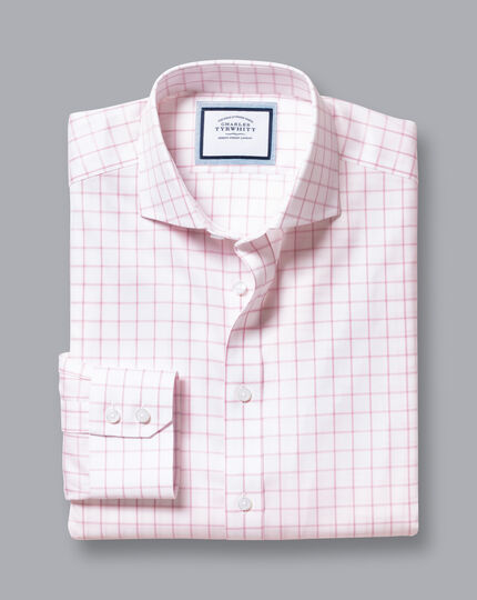 Cutaway Collar Non-Iron Twill Grid Check Shirt - Pink