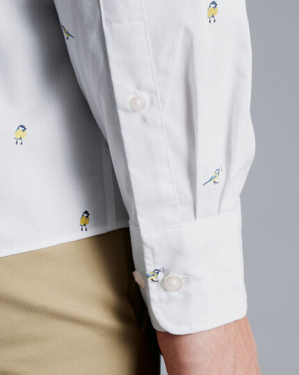Button-Down Collar Non-Iron Stretch Poplin Bird Print Shirt  - Lemon Yellow