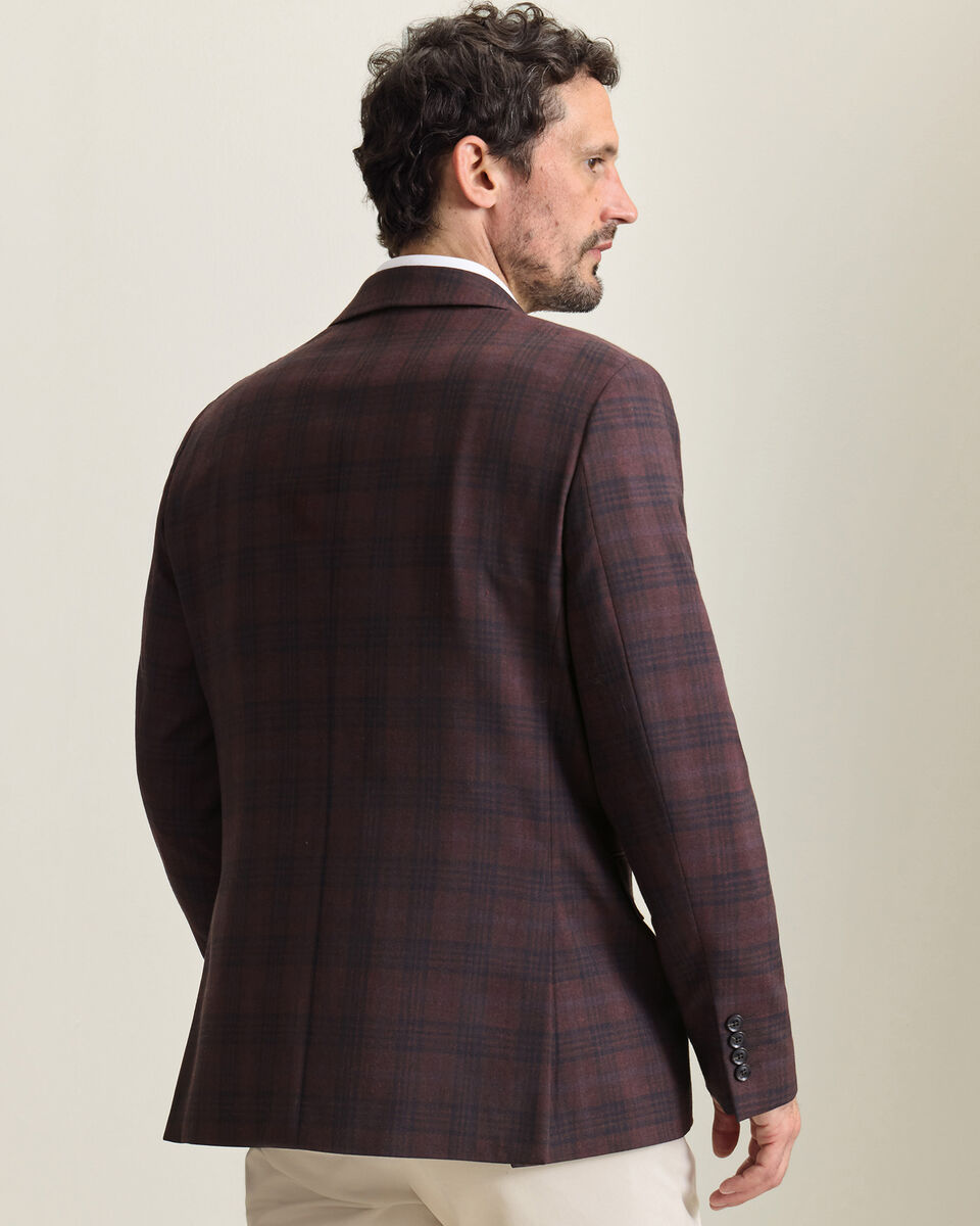 Lightweight Wool Check Jacket - Burgundy