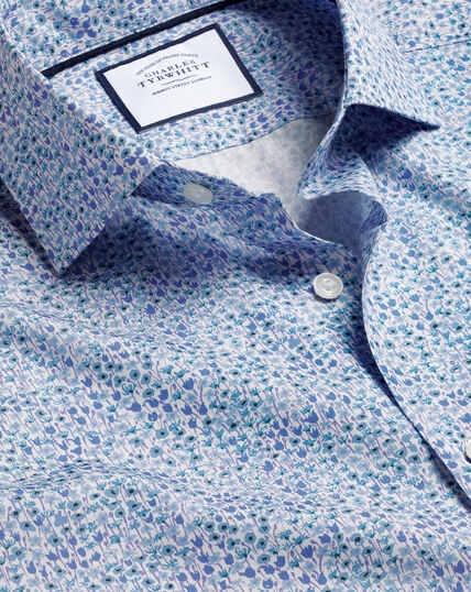 Made with Liberty Fabric Semi-Spread Collar Shirt - Cobalt Blue