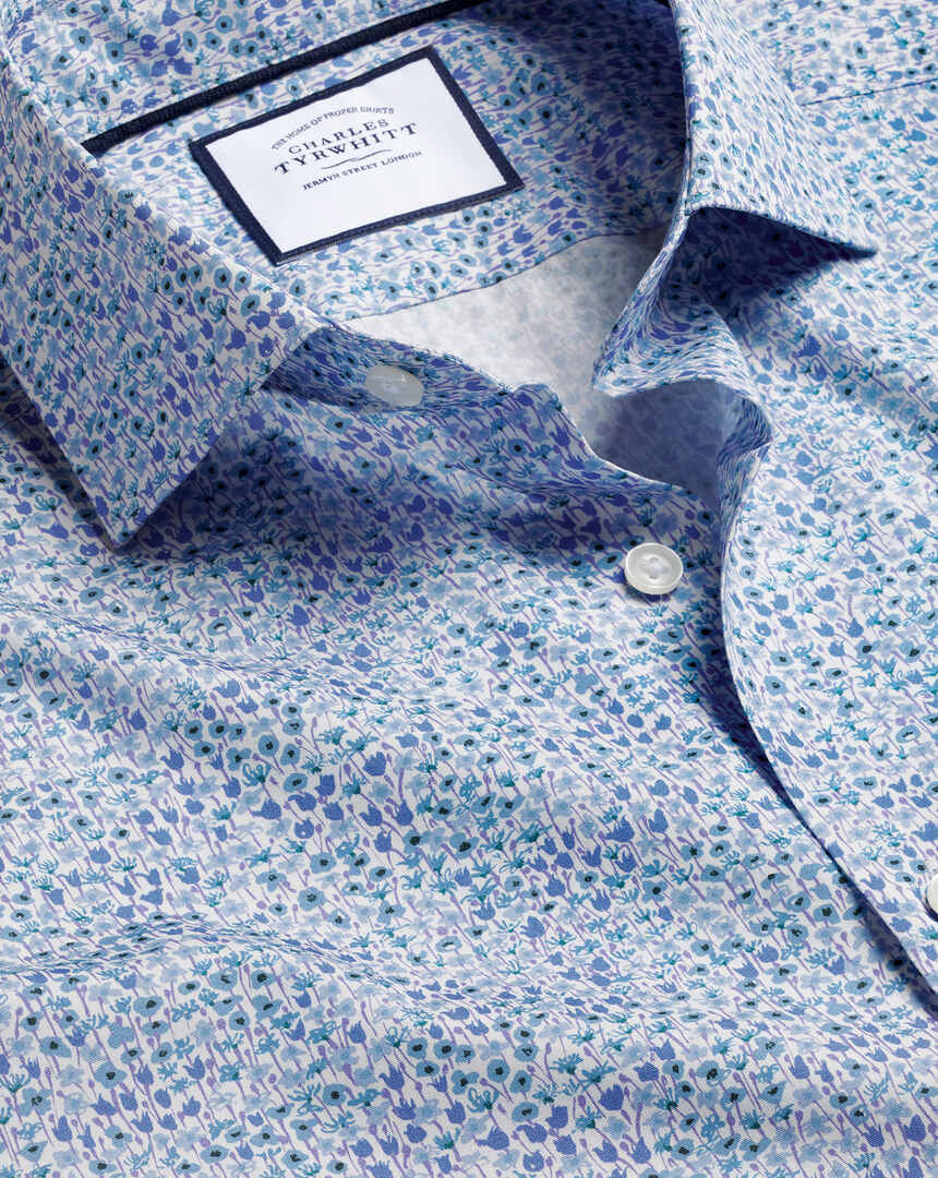 Made with Liberty Fabric Semi-Cutaway Collar Shirt - Cobalt Blue