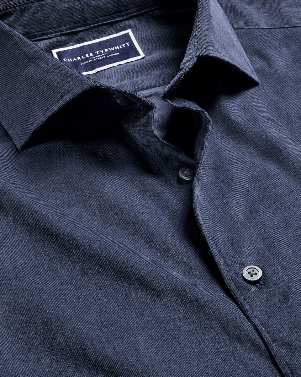Cutaway Collar Corduroy Shirt - Heather Blue
