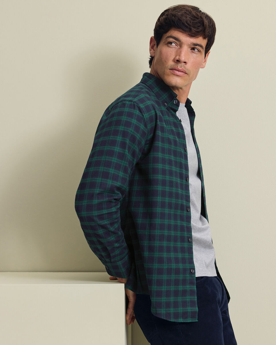 Brushed Flannel Check Shirt - Navy & Green
