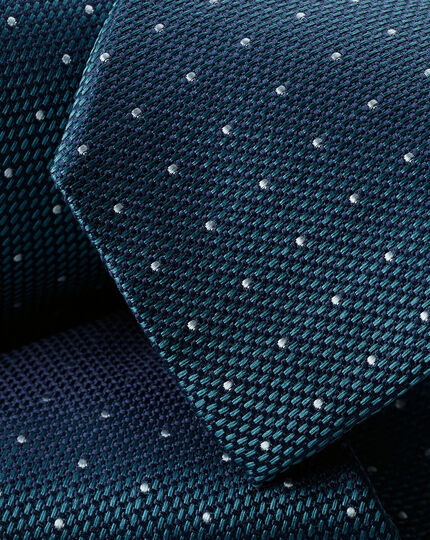 Schmutzabweisende Krawatte aus Seide mit Punkten - Dunkeltürkis & Hellblau