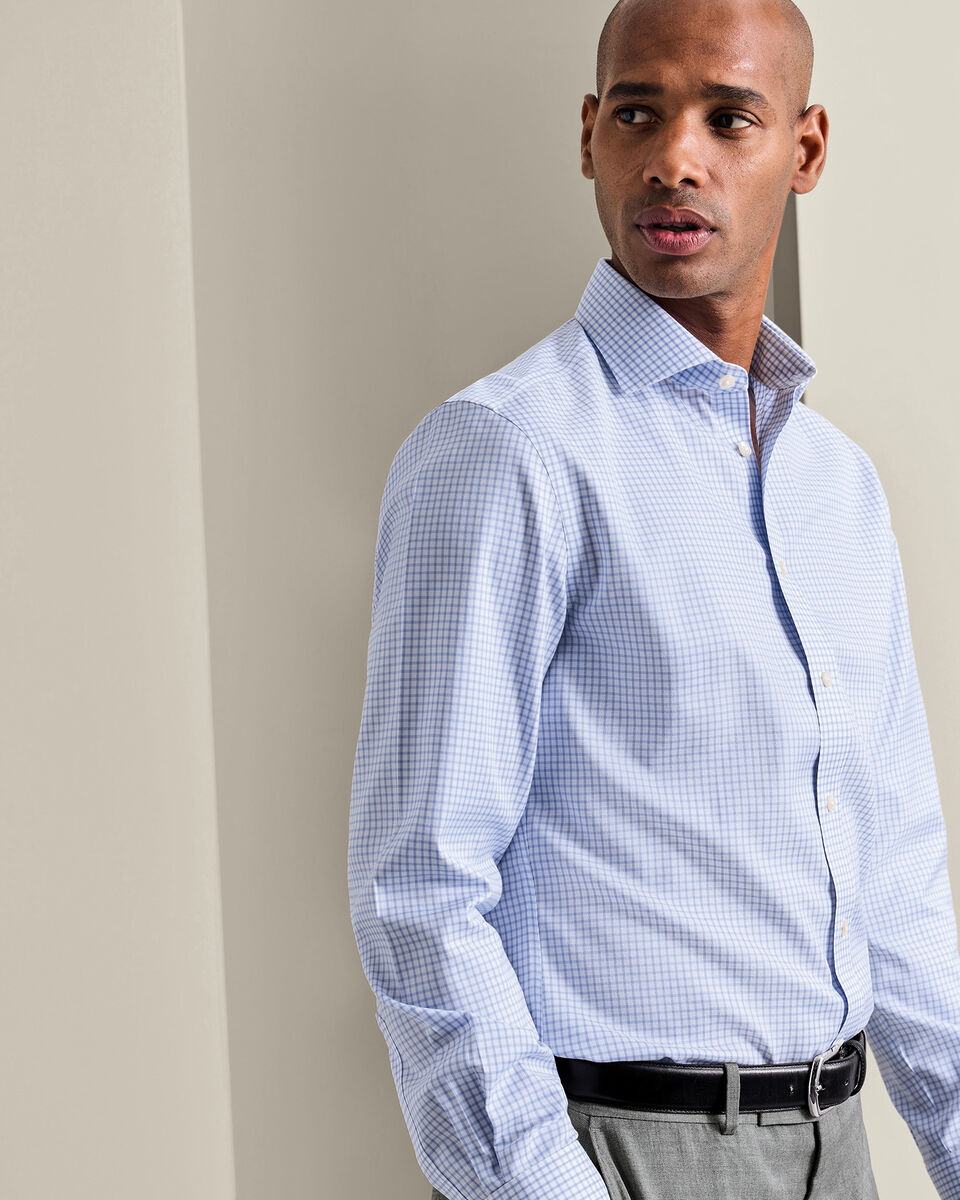 Non-Iron Twill Grid Check Shirt - Sky Blue