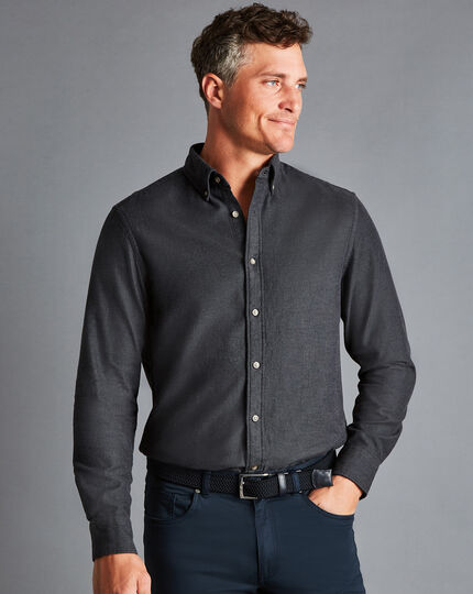 Button-Down Collar Arrow Dobby Brushed Flannel Shirt - Charcoal Grey