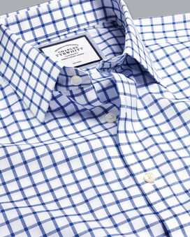 Non-Iron Twill Grid Check Shirt - Cobalt Blue