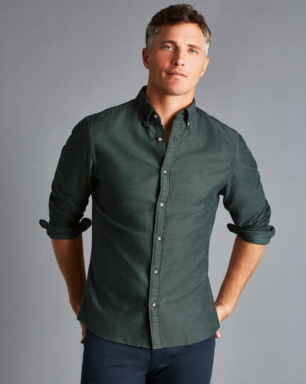 Button-Down Collar Arrow Dobby Brushed Flannel Shirt - Forest Green