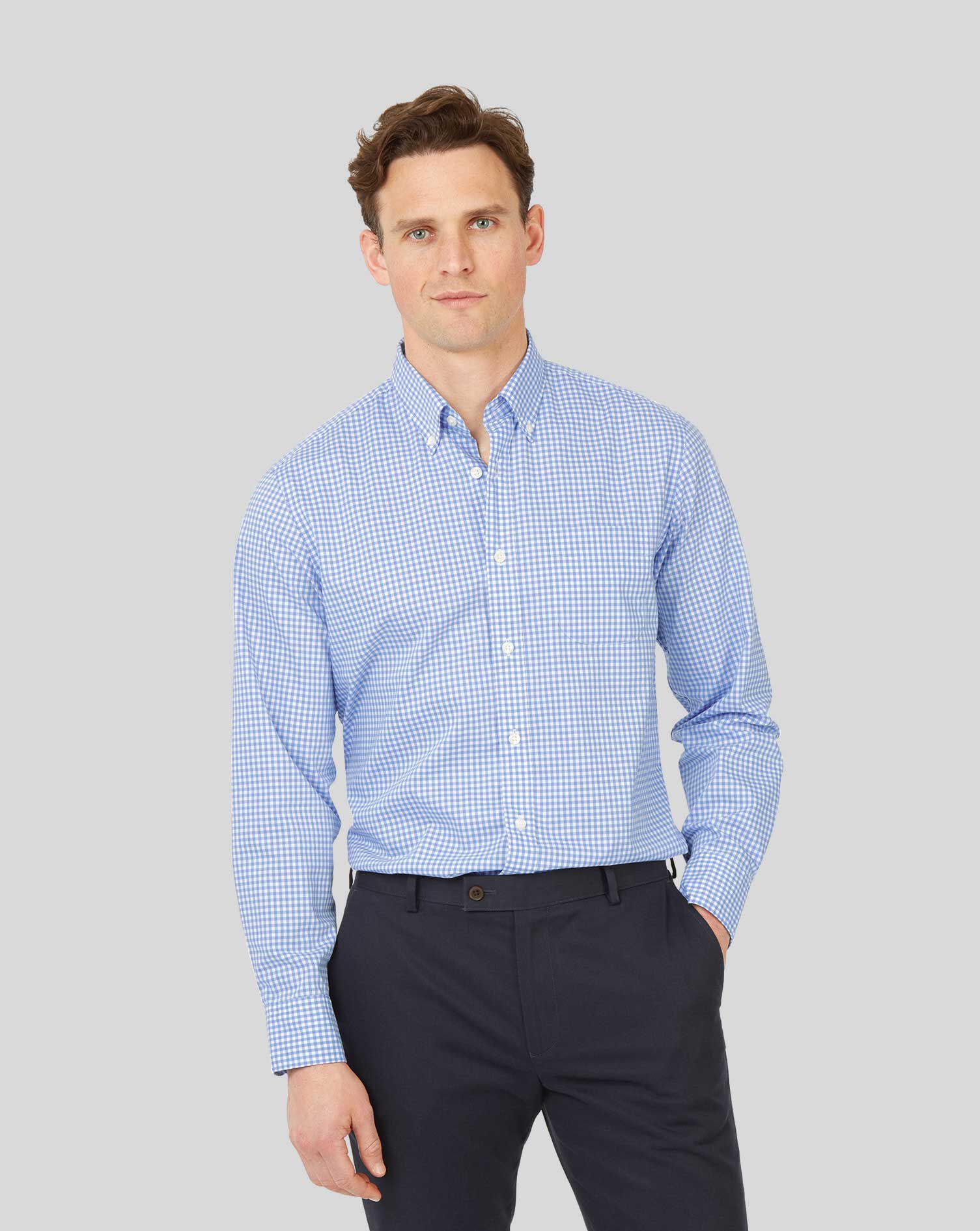 Non-Iron Stretch Poplin Gingham Shirt 