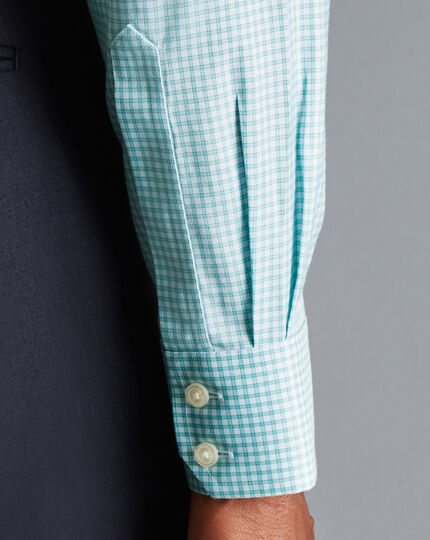 Spread Collar Non-Iron Twill Mini Windowpane Check Shirt - Light Green