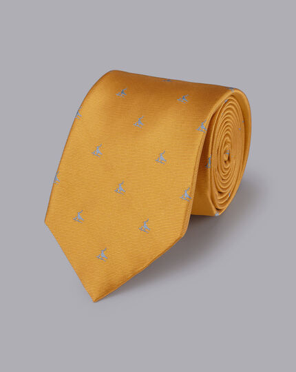 Schmutzabweisende Krawatte aus Seide mit Kiebitz-Motiv - Sonnenblumengelb