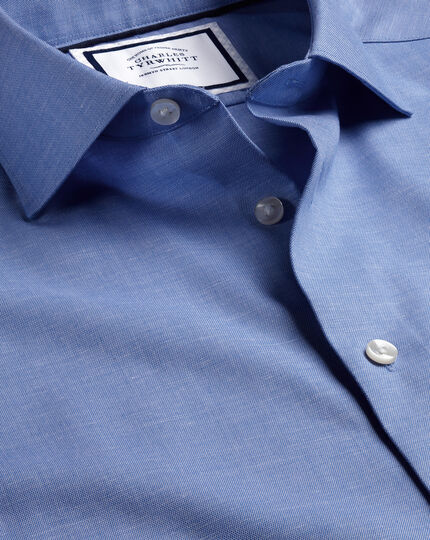 Semi-Spread Collar Non-Iron Cotton Linen Shirt - Cobalt Blue