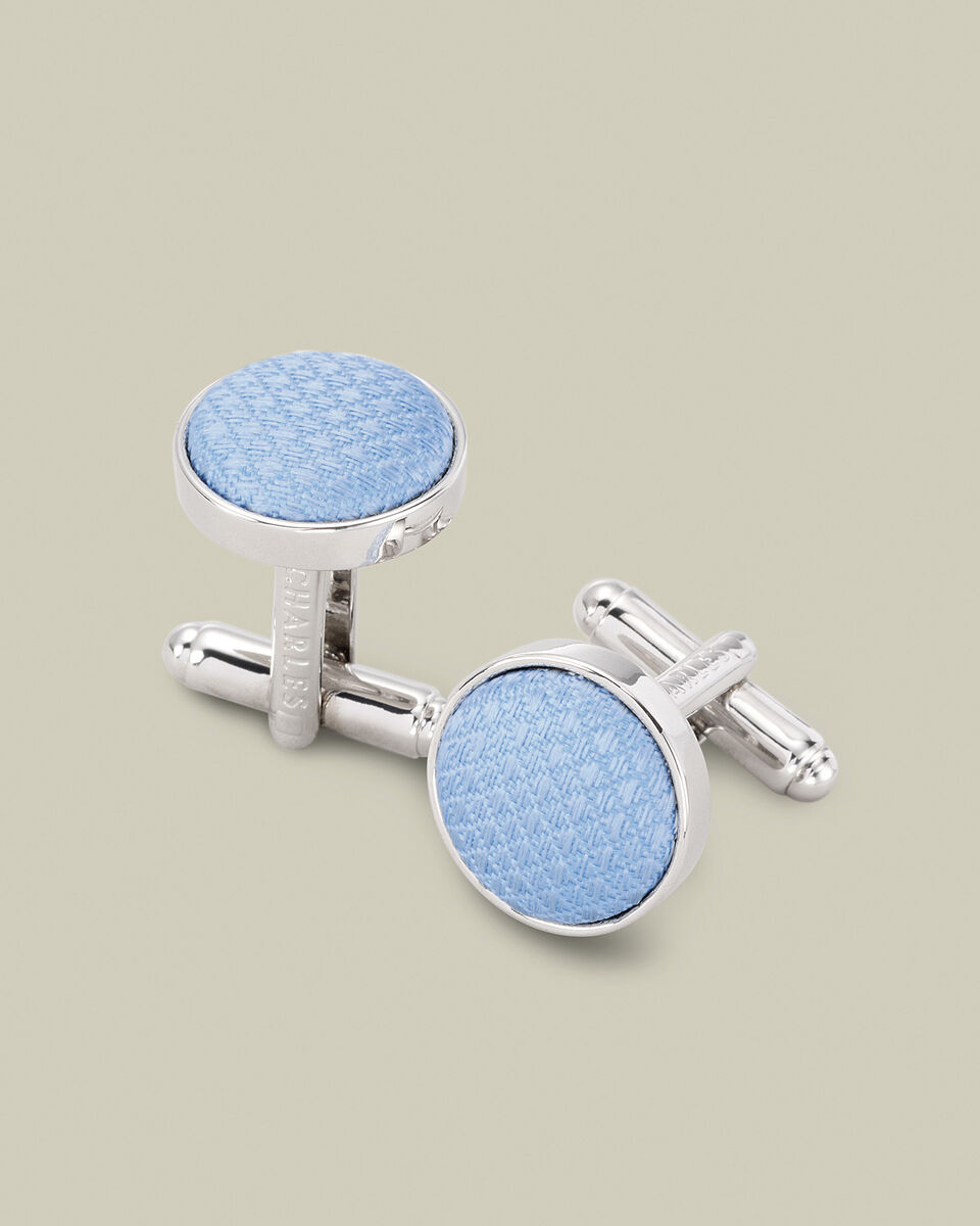 Silk Round Cufflinks - Sky Blue