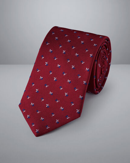 Mini Floral Silk Tie - Red