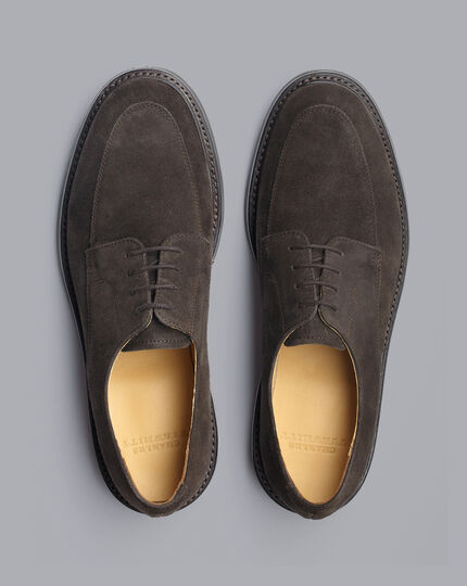Suede Apron Derby Shoes - Chocolate Brown