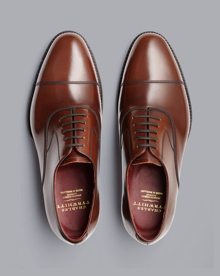 Made in England High-Shine Leather Oxford Shoes - Dark Tan