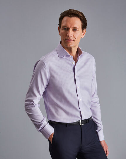 Cutaway Collar Non-Iron Twill Puppytooth Shirt - Lilac Purple