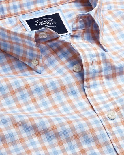 Button-Down Collar Non-Iron Stretch Poplin Gingham Shirt - Orange & Blue