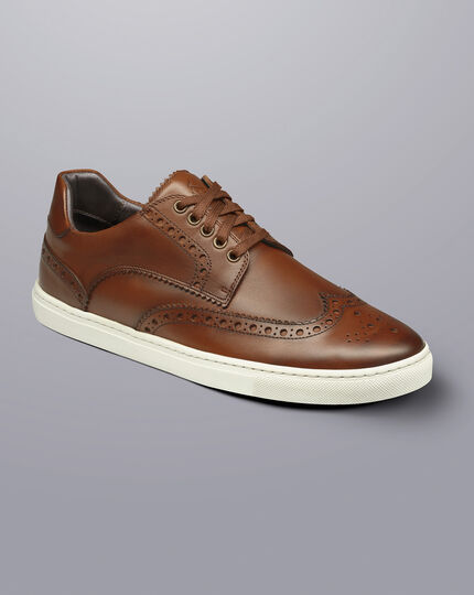 Leather Brogue Trainers - Walnut Brown