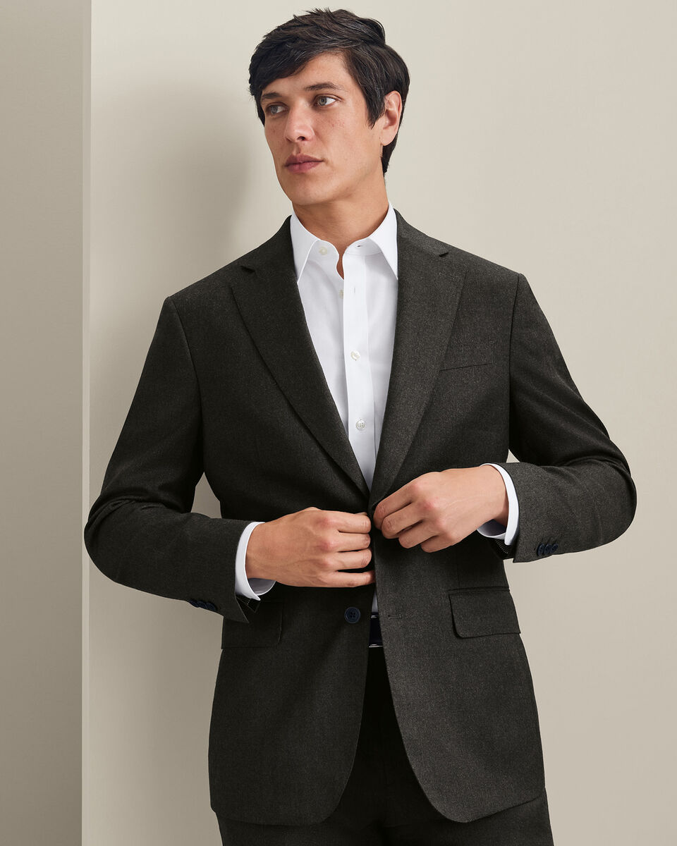 Italian Flannel Suit Jacket - Olive Green