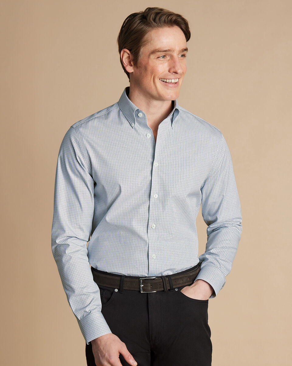 Chemise Oxford à petits carreaux et col boutonné sans repassage - Noir