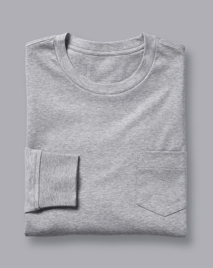 Cotton Long Sleeve Tyrwhitt T-Shirt - Grey Marl