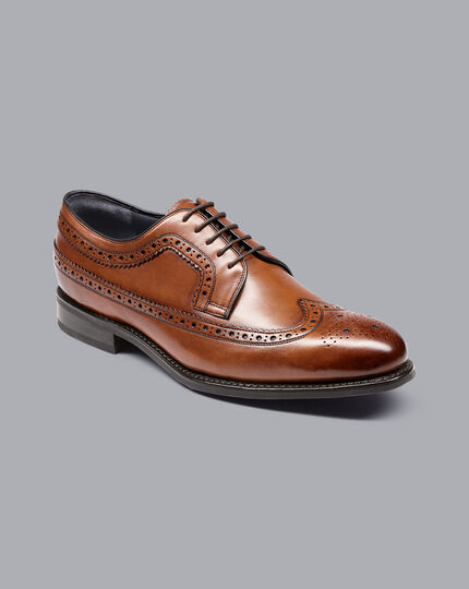 Goodyear Welted Brogue Wing Tip Derby Performance Shoes - Chestnut Brown