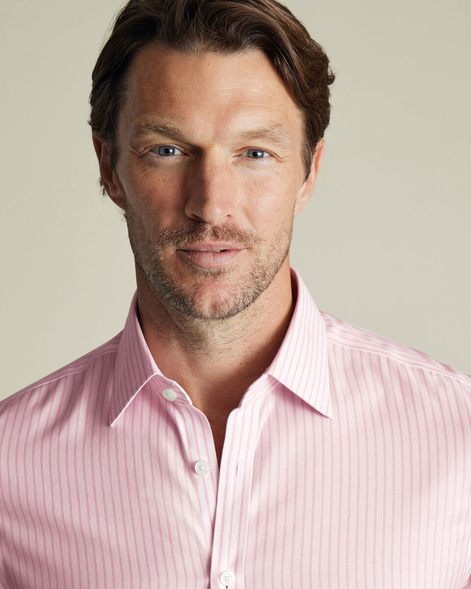 Bügelfreies Twill-Hemd mit Streifen - Rosa