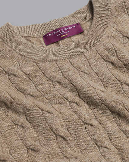 Cashmere Cable Knit Crew Neck Jumper - Oatmeal