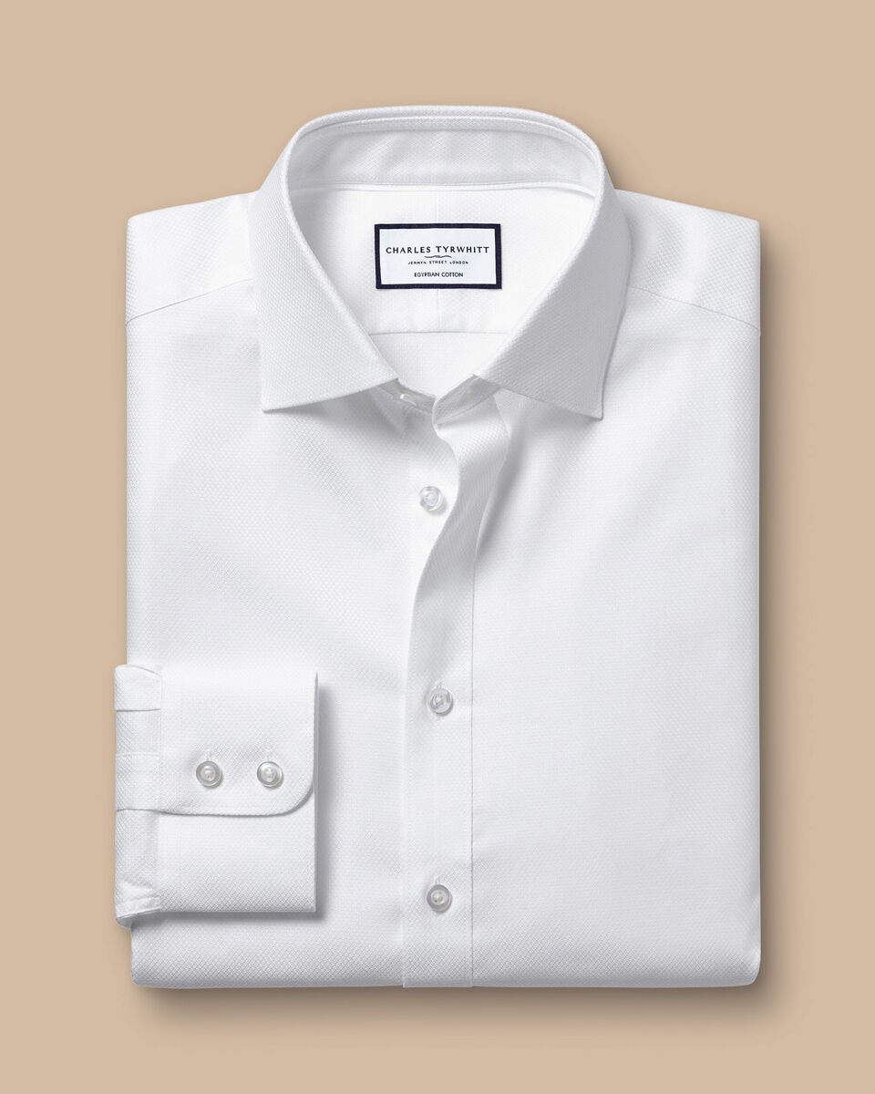 SemiSpread Collar Egyptian Cotton Hudson Weave Shirt White Charles Tyrwhitt