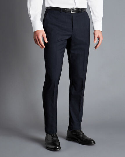 Melange Pinstripe Suit Trousers - Dark Navy