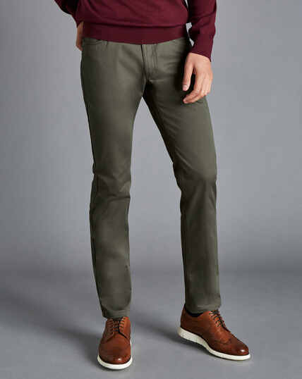 Cotton Stretch 5-Pocket Trousers - Olive Green