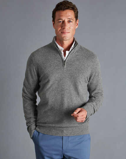 Cashmere Quarter Zip Sweater - Grey