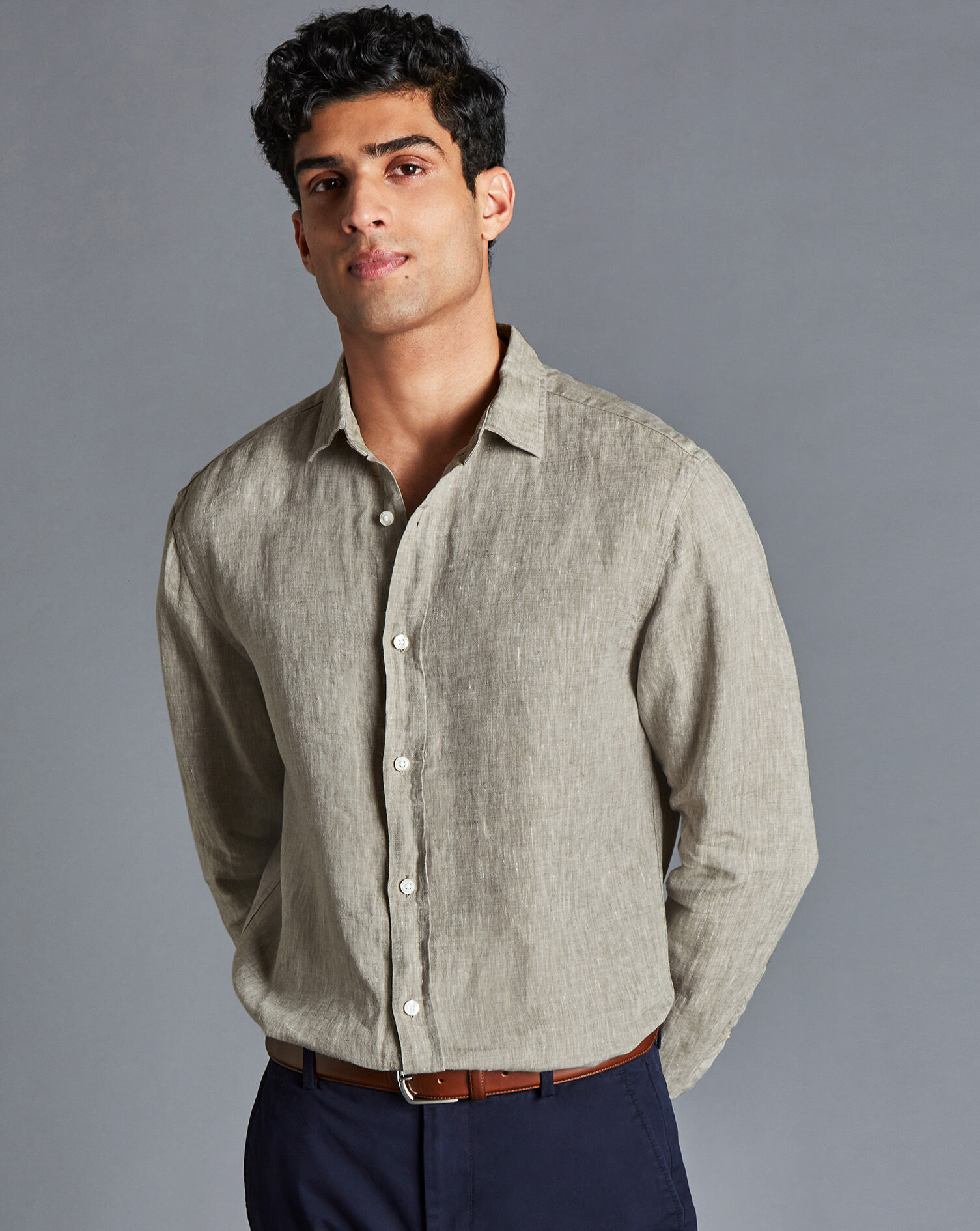 Pure Linen Shirt - Olive Green 