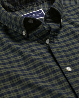 Vorgewaschenes Oxfordhemd mit Button-down-Kragen und Karos - Olivgrün