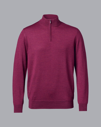 Pure Merino Zip Neck Sweater - Dark Pink
