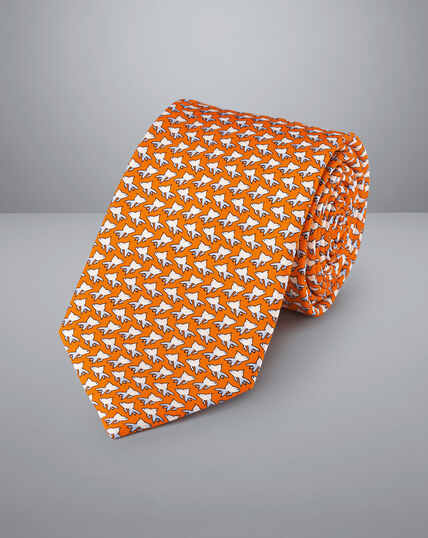 Fish Out of Water Motif Print Silk Tie - Orange