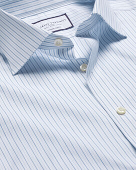 Semi-Spread Collar Cotton Shadow Stripe Shirt - Royal Blue