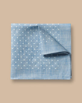 Pochette de costume à pois en soie et lin - bleu clair