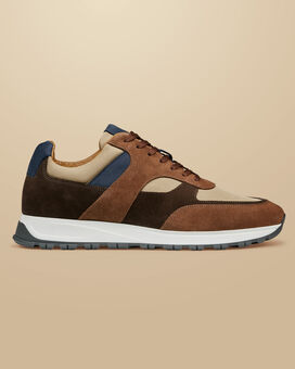 Suede and Stone Textile Sneakers - Walnut Brown & Stone