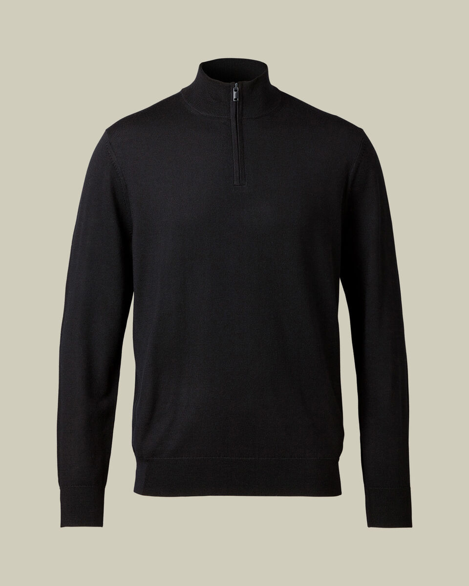 Pure Merino Quarter Zip Sweater - Black