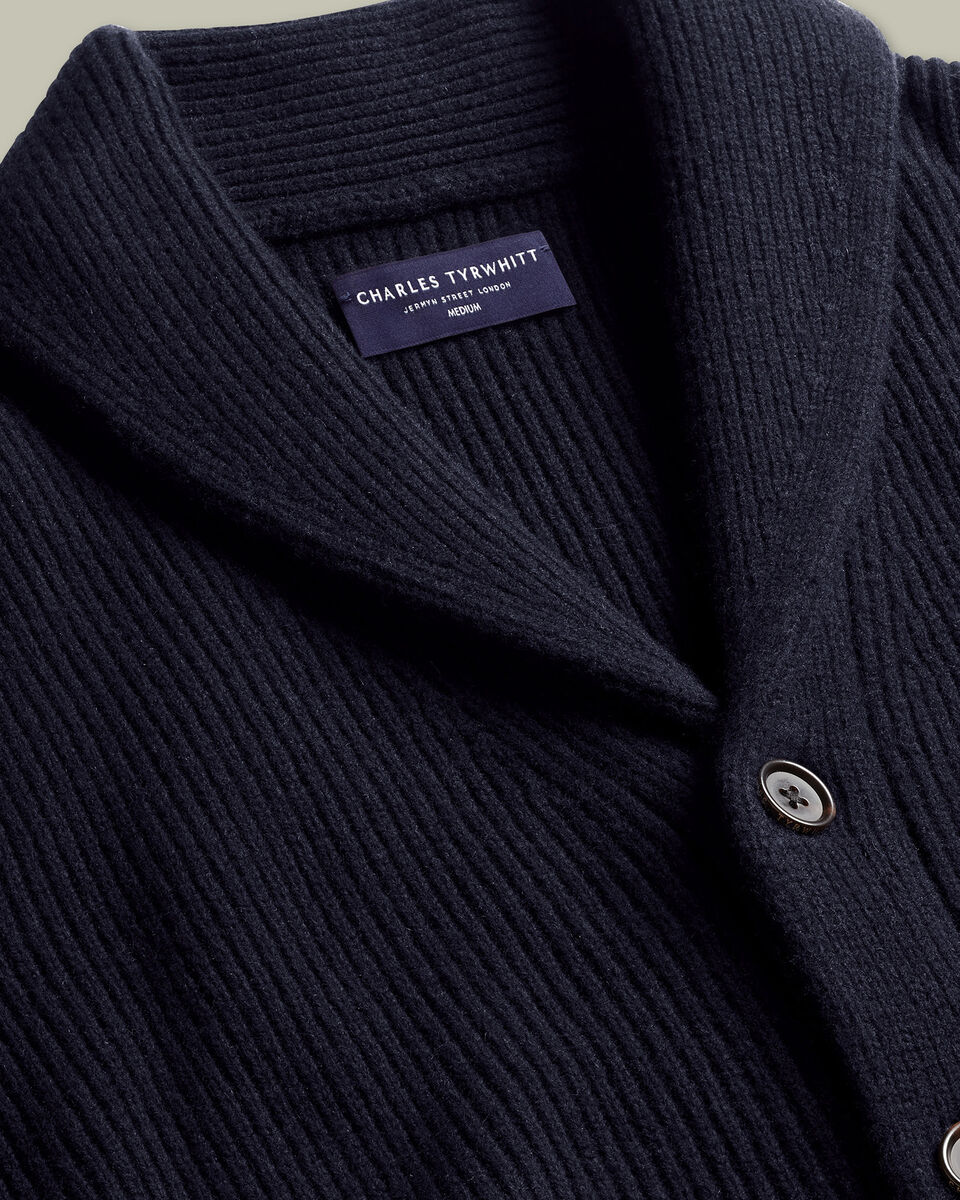 Grof Gesneden Vest Van Pure Merinowol Met Sjaalkraag - Marineblauw