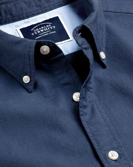 Vorgewaschenes Oxfordhemd mit Button-down-Kragen - Dunkelblau Meliert