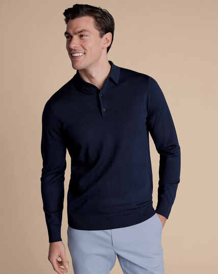 Merino Polo Sweater - Navy