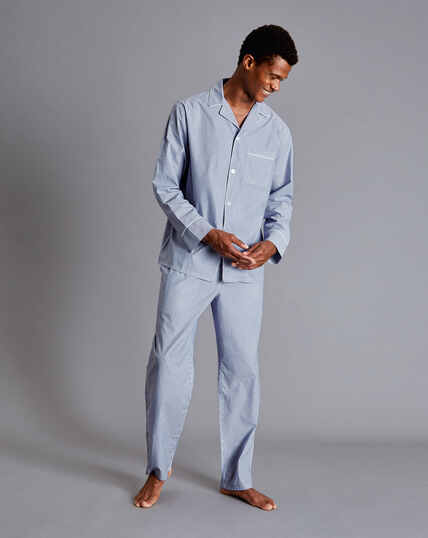 Stripe Pyjama Set - Steel Blue & White