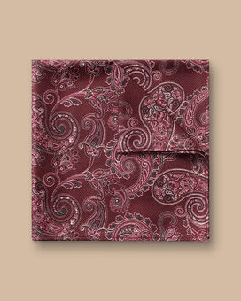 Paisley Print Silk Pocket Square - Dark Red
