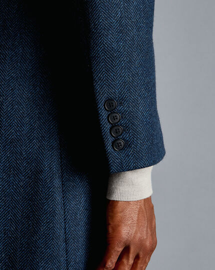 Herringbone British Wool Cotton Epsom Coat - Blue