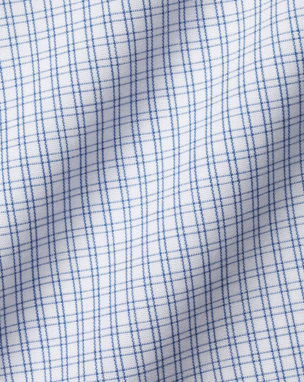 Spread Collar Non-Iron Double Check Shirt - Cobalt Blue