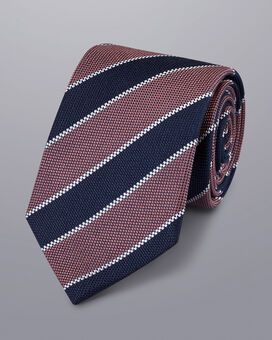 Krawatte aus Seide-Leinen-Mix mit Streifen - Französisches Blau &Rosa