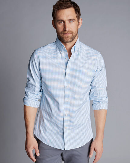 Button-Down Collar Check Non-Iron Stretch Oxford Shirt - Cornflower Blue